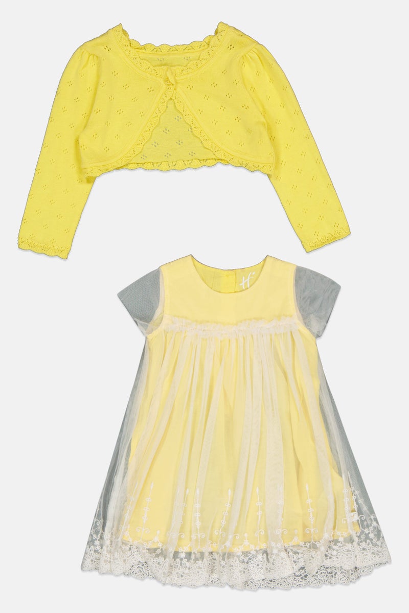 Hamleys Kids Girl 2 Pcs Pleated Dress With Cardigan, Yellow - Image 2